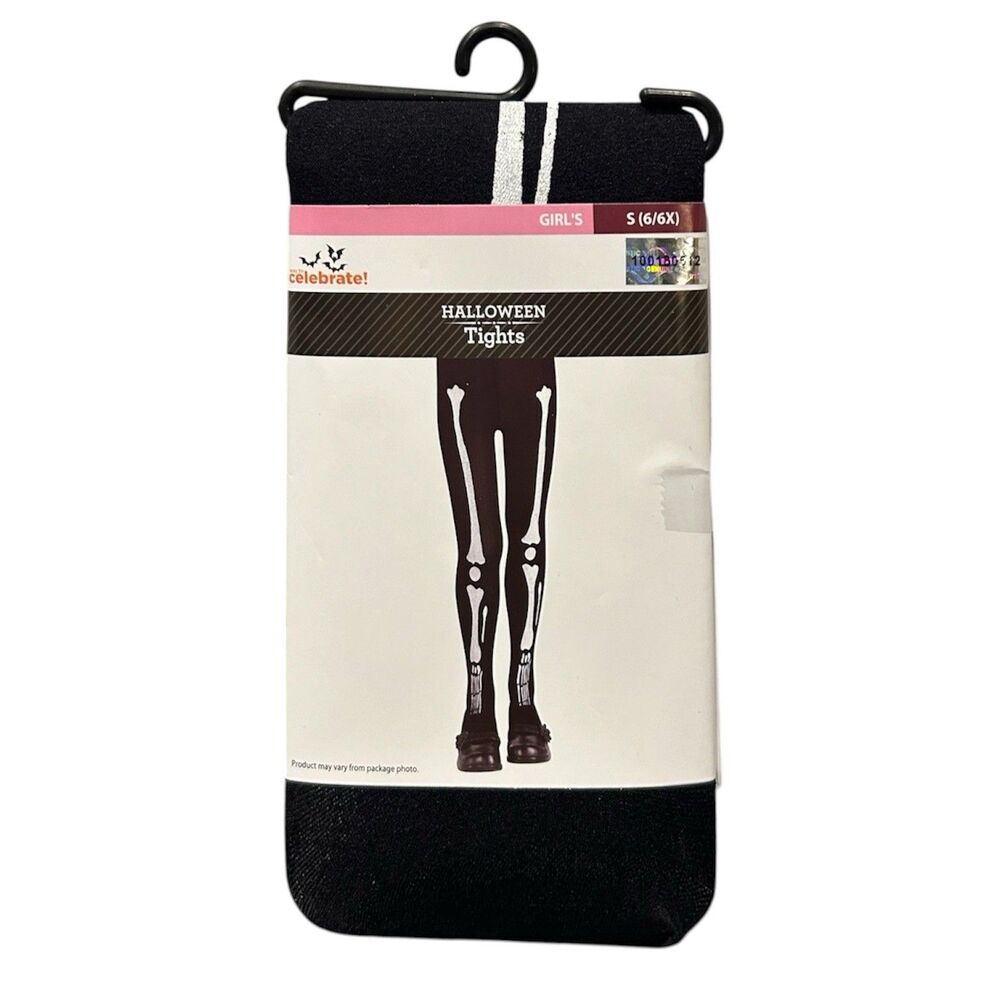 Way To Celebrate Girls SkeletonTights Halloween Accessory Size S(6/6X) Leg Bones